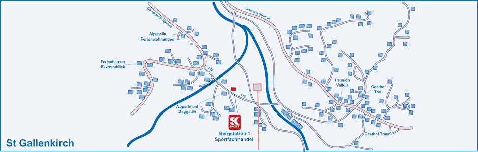 Ski equipment to St. Gallenkirch