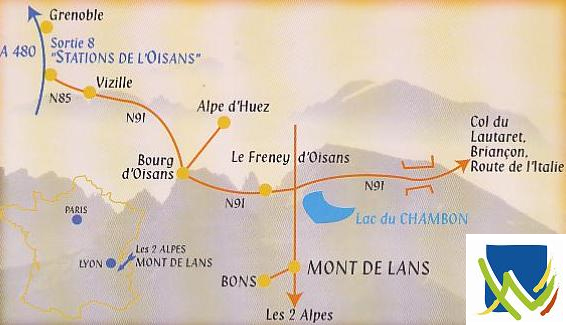 Plan d'accès Les 2 Alpes 