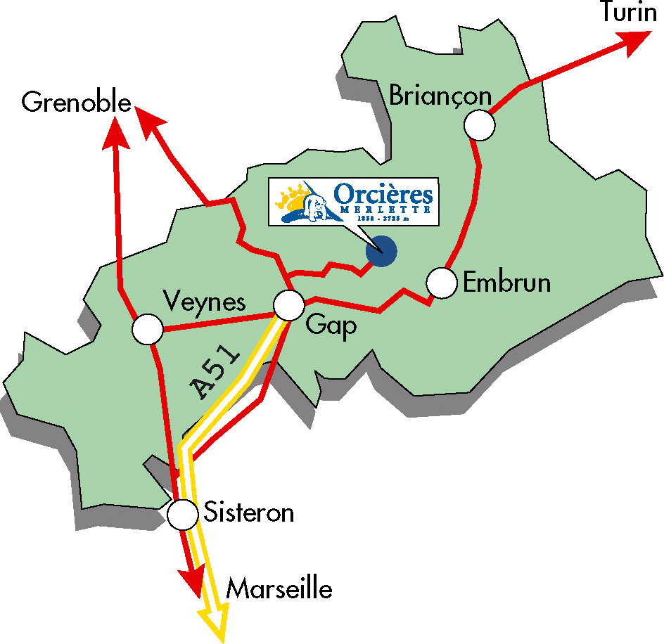 Plan d'accès Orcières Merlette 1850 